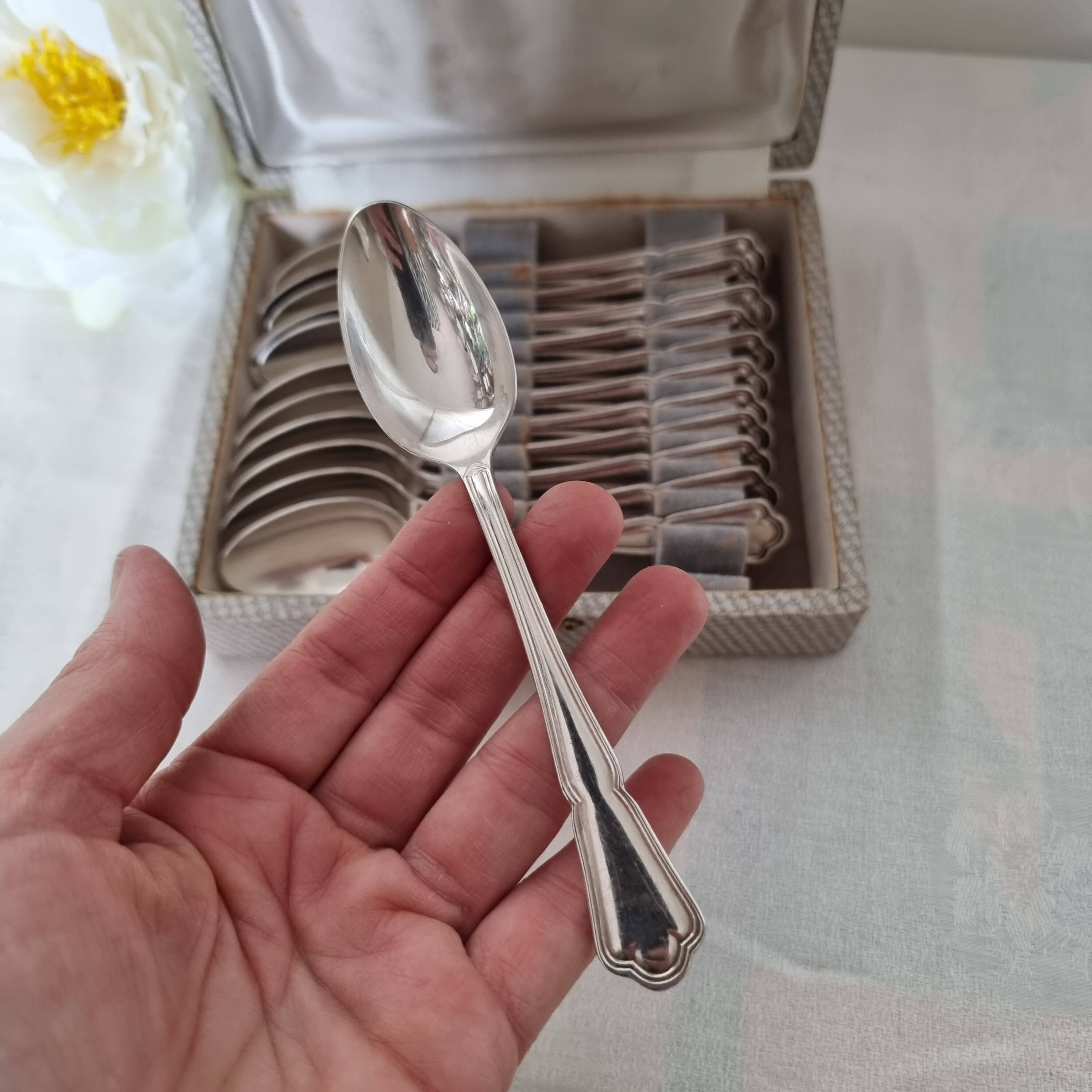 Set of 12 silver-plated coffee or dessert spoons from the E brand