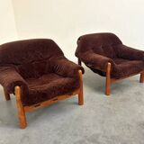 Set of mid-century lounge chairs in oak and teddy