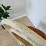 Vintage Thonet Bentwood Dining Chair: White Wood, Yellow Fabric, 1970s Yugo