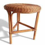 1960s Handmade Vintage French Riviera Wicker & Bamboo Side Table