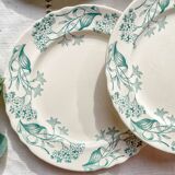 Lot de 6 Assiettes Plates Anciennes Terre de Fer "Lilas" Longchamp XIXe