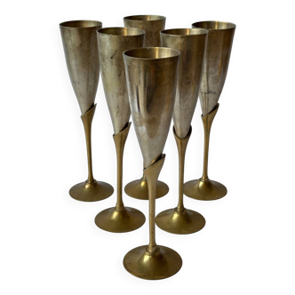 Set de 6 flûtes de champagne en laiton, 1970