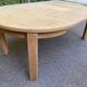 Table à manger scandinave ronde extensible décapée en chêne brut 1980