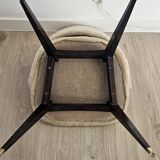 Vintage barrel chair pair – boucle fabric and brass splayed legs