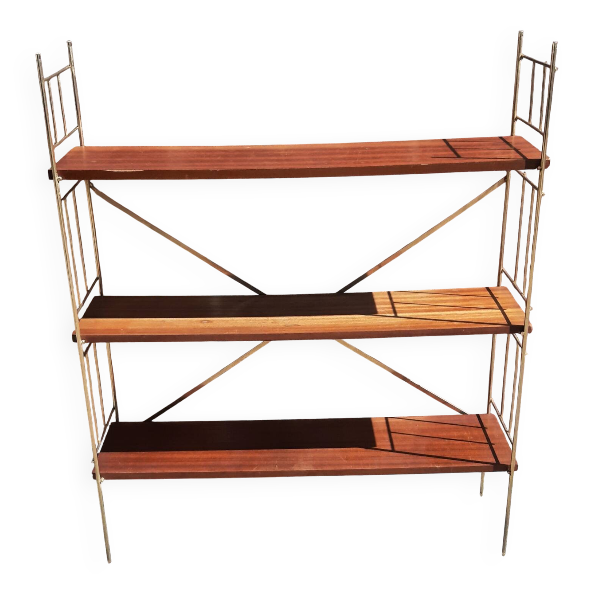 Etagère scandinave string, sur pied (ou mural) bois/ métal doré
