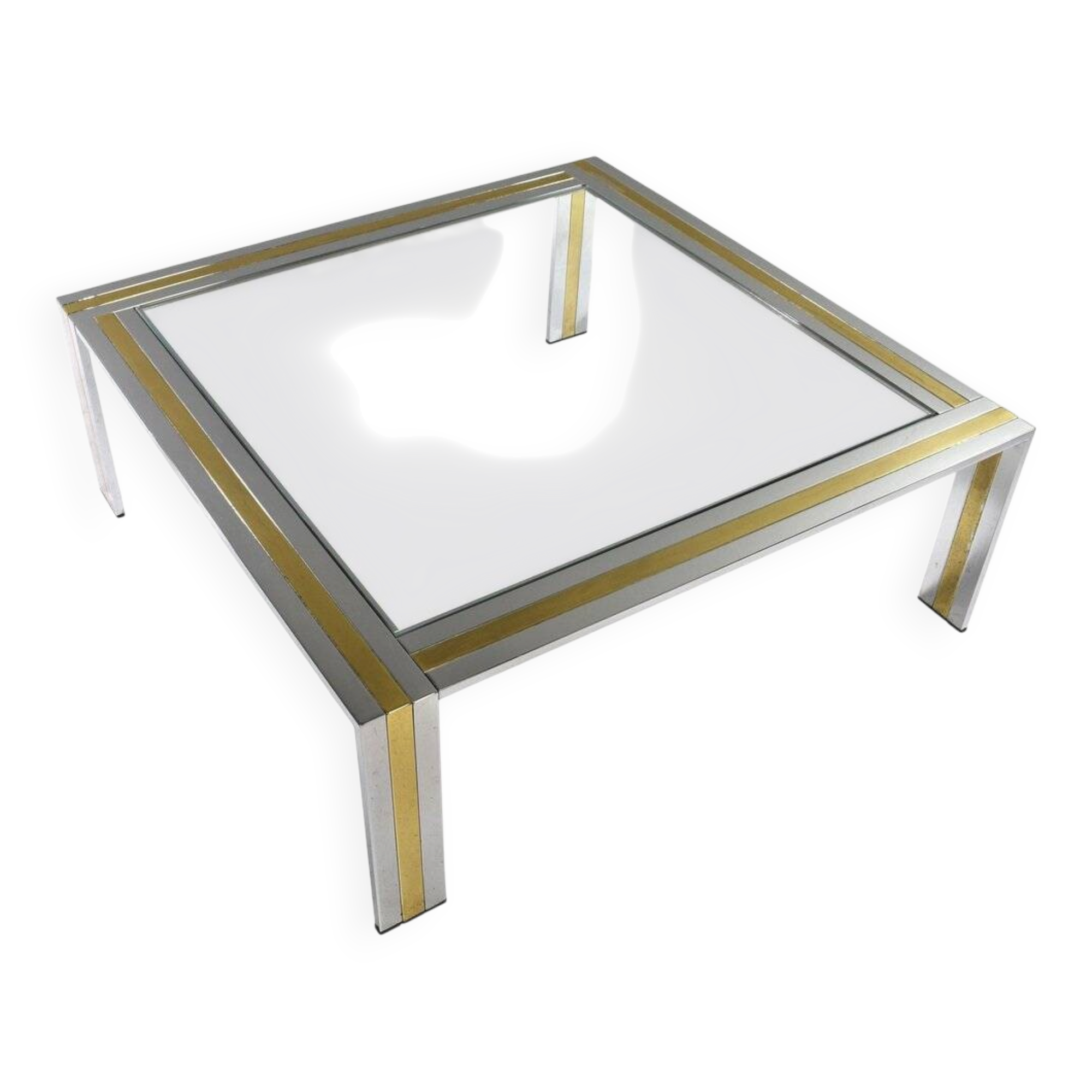 Square coffee table in brass, chrome and glass by Renato Zevi, Italy, 1970s