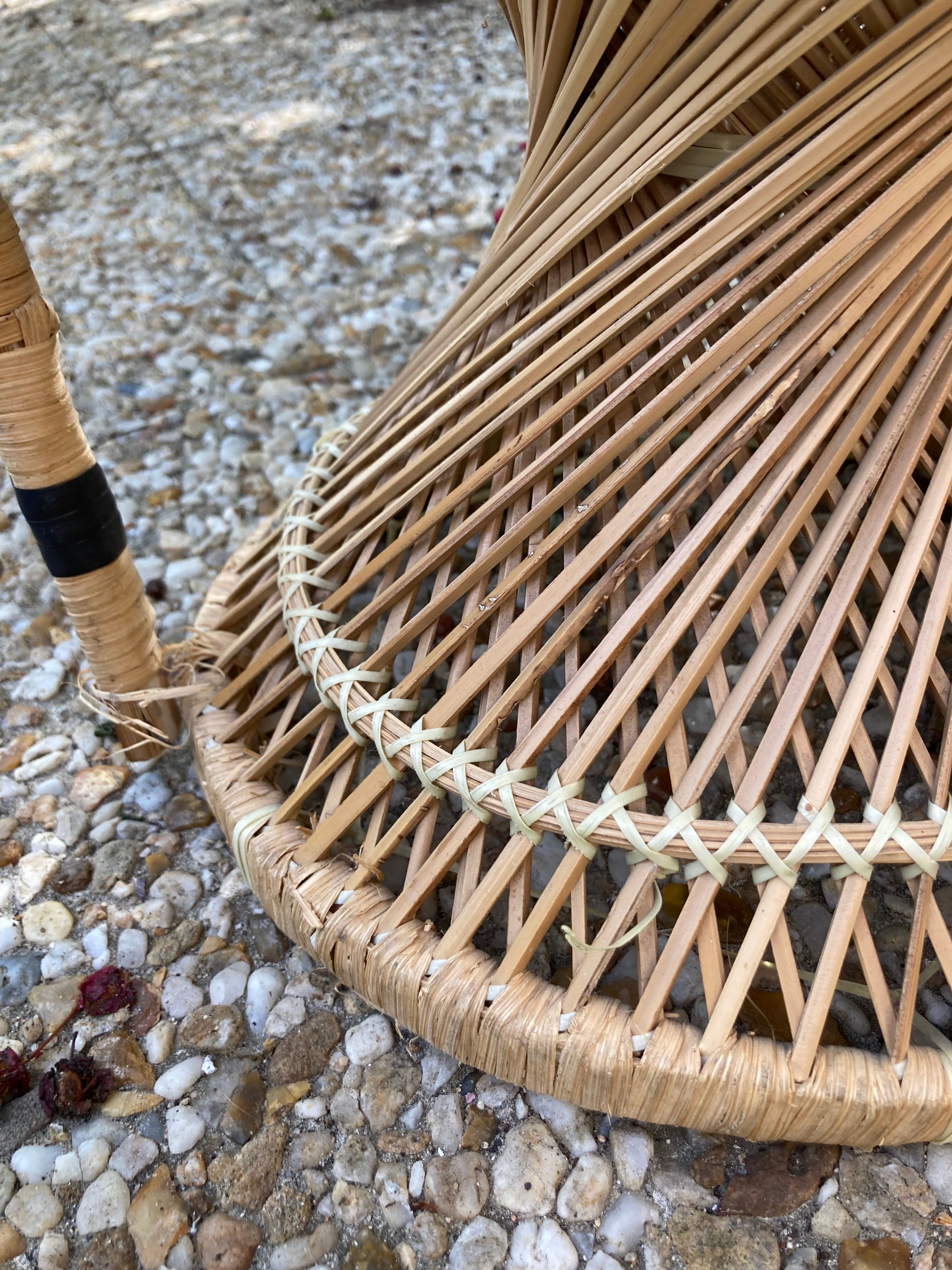 Set of 3 vintage rattan armchairs