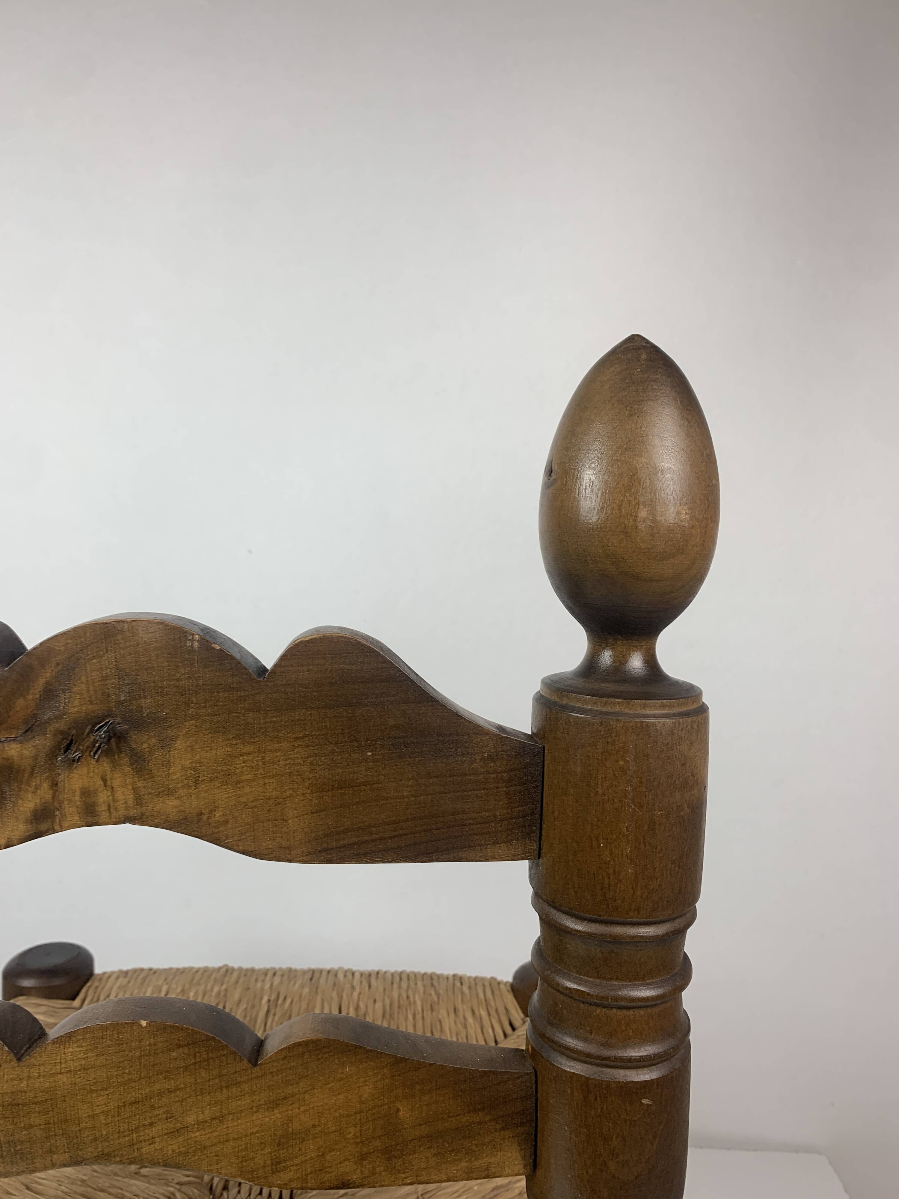 Wood Turned Bobbin Low Rush Chair in the manner of Charles Dudouyt, France, 1950s