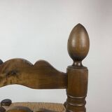 Wood Turned Bobbin Low Rush Chair in the manner of Charles Dudouyt, France, 1950s