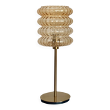 Lampe à poser avec un globe strié doré vintage et un pied doré