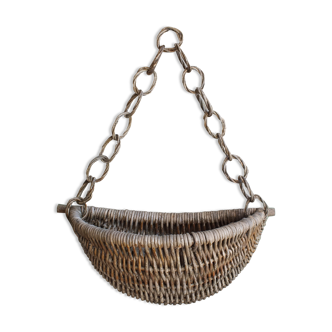 Wall planter, vintage wicker plant door