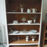 Re-enchanted vintage bookcase in pearl grey waxed finish.