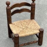 Low chair in oak and straw vintage design 60s