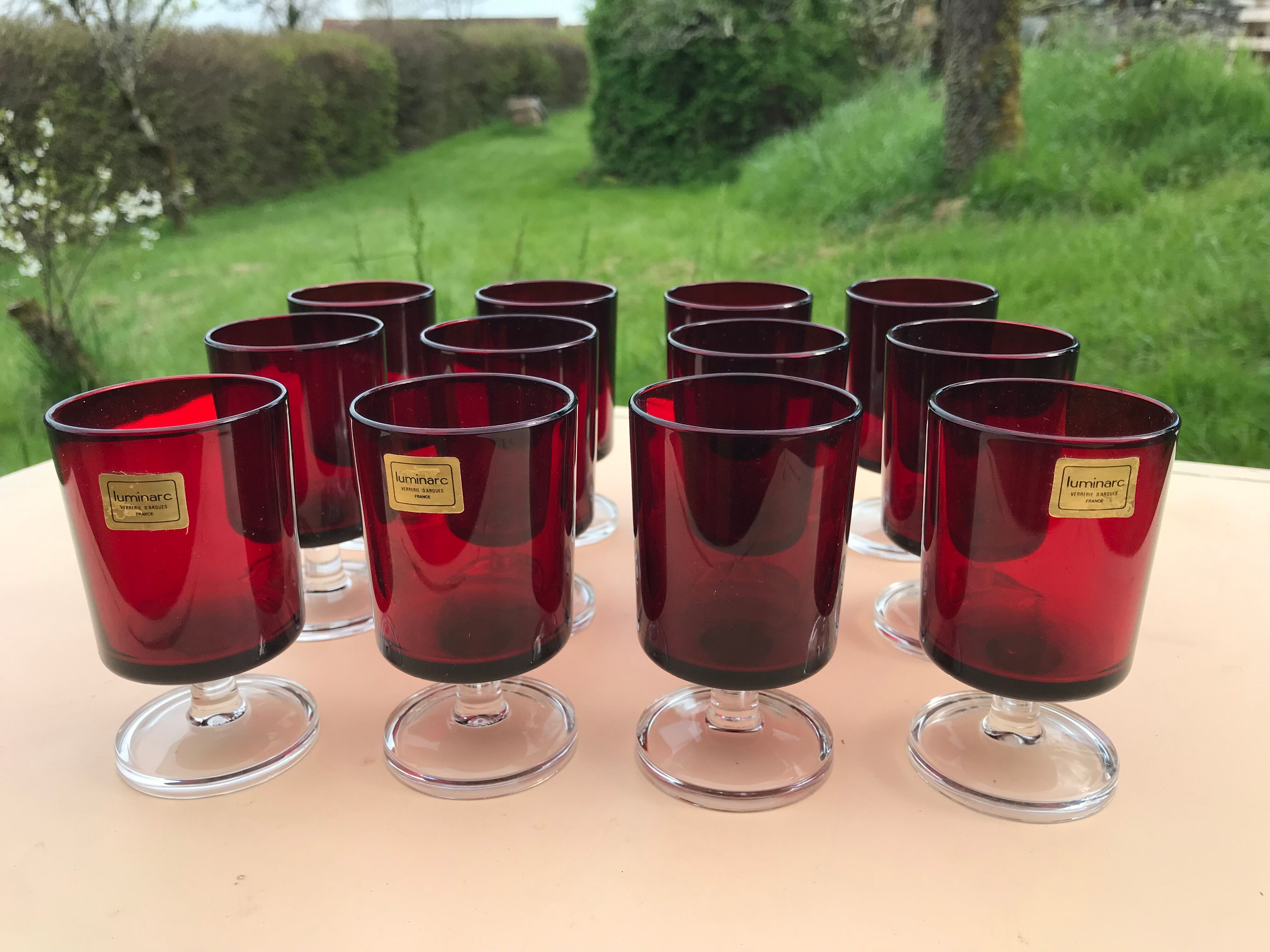 12 red vintage stemmed glasses
