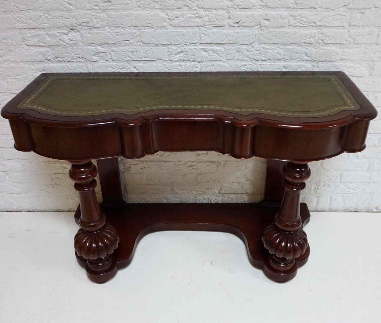 Biedermeier mahogany wall console table or desk with leather inlay top and drawer