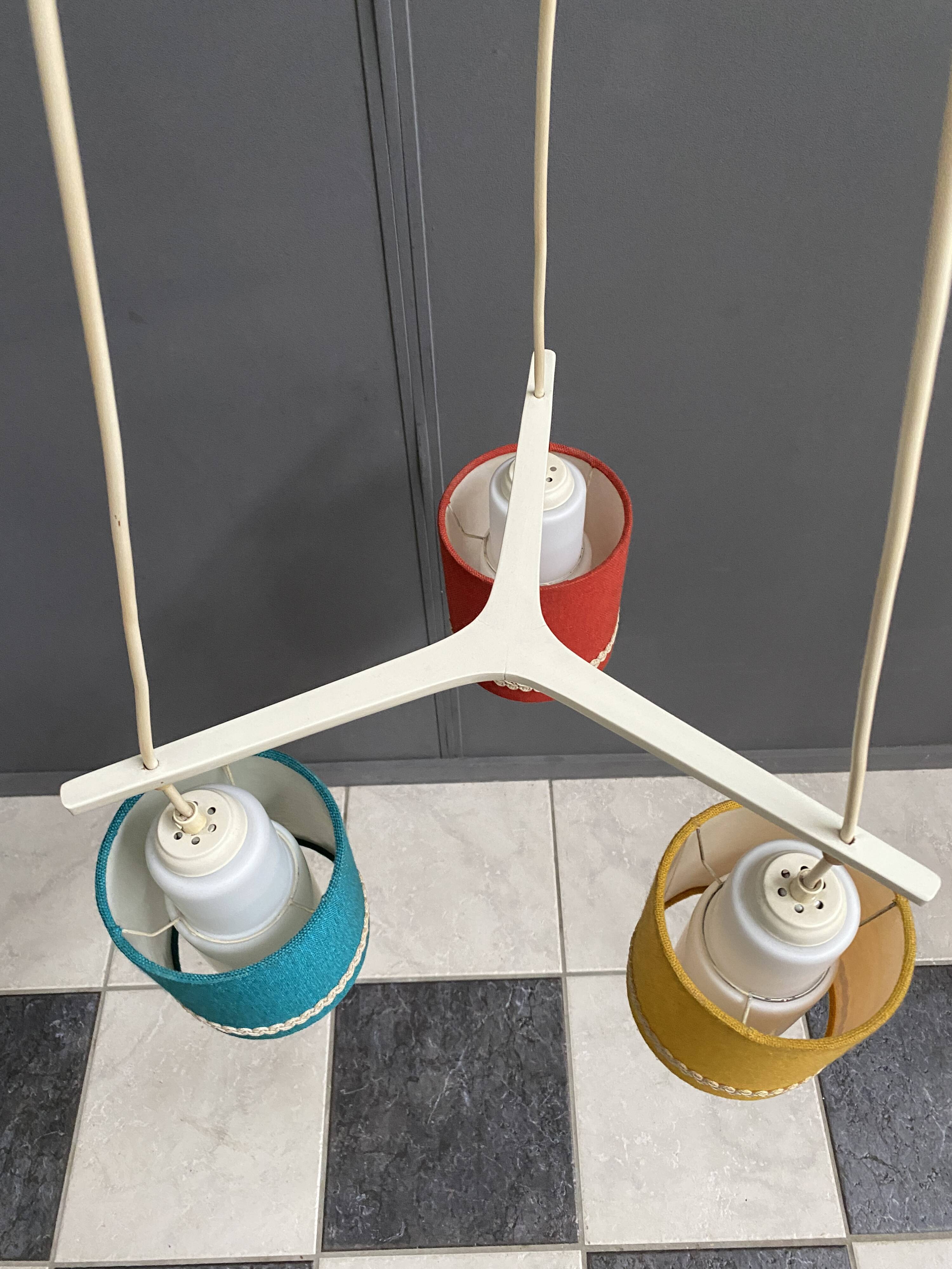 Pendant lamp 3 colorful shades 1960s