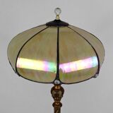 Floor lamp in gilded carved wood and pearly glass lampshade, Art Deco, France, Circa 1920