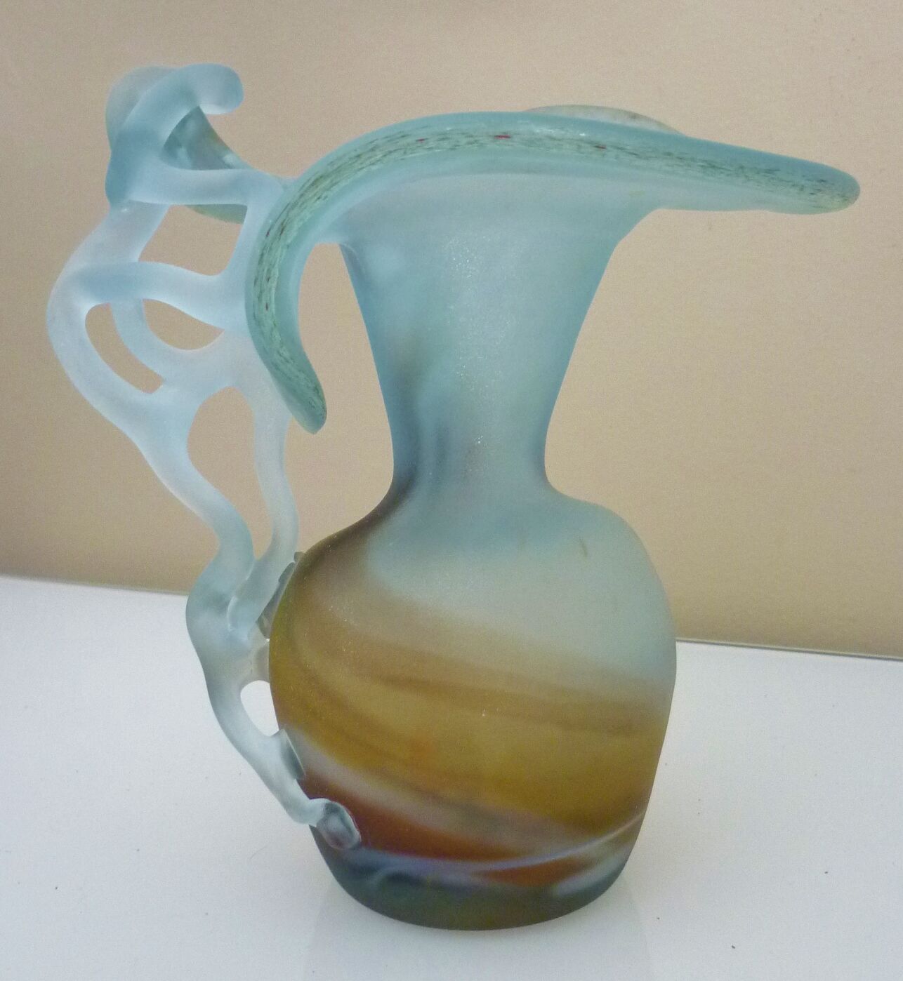 Pitcher vase in blown glass paste, free form, design of the twentieth century
