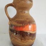 West Germany vase pitcher with red-orange enamels