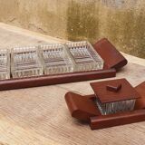 Vintage aperitif tray in oak and molded glass from the 50s