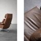 Vintage Mid-Century Danish Modern Brown Leather Swivel Chair and Ottoman