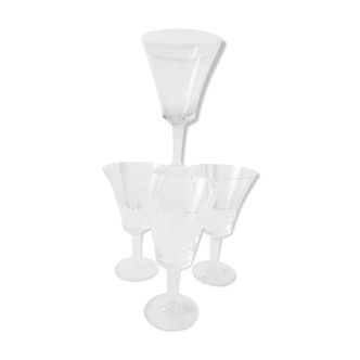 Set of 4 crystal wine glasses engraved 50-60s