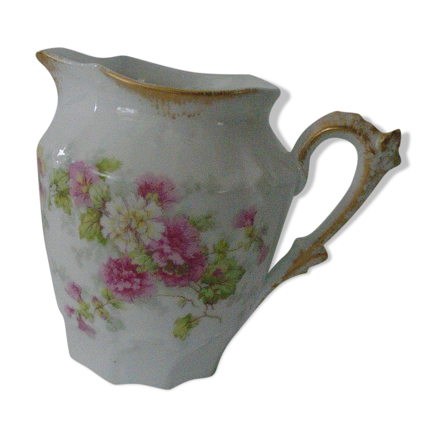 Pichet pot à lait verseur décor petites fleurs roses Limoges porcelaine