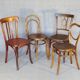 Set of 4 mismatched bistro chairs, 1900 to 1930 with wooden seats, Thonet, Baumann