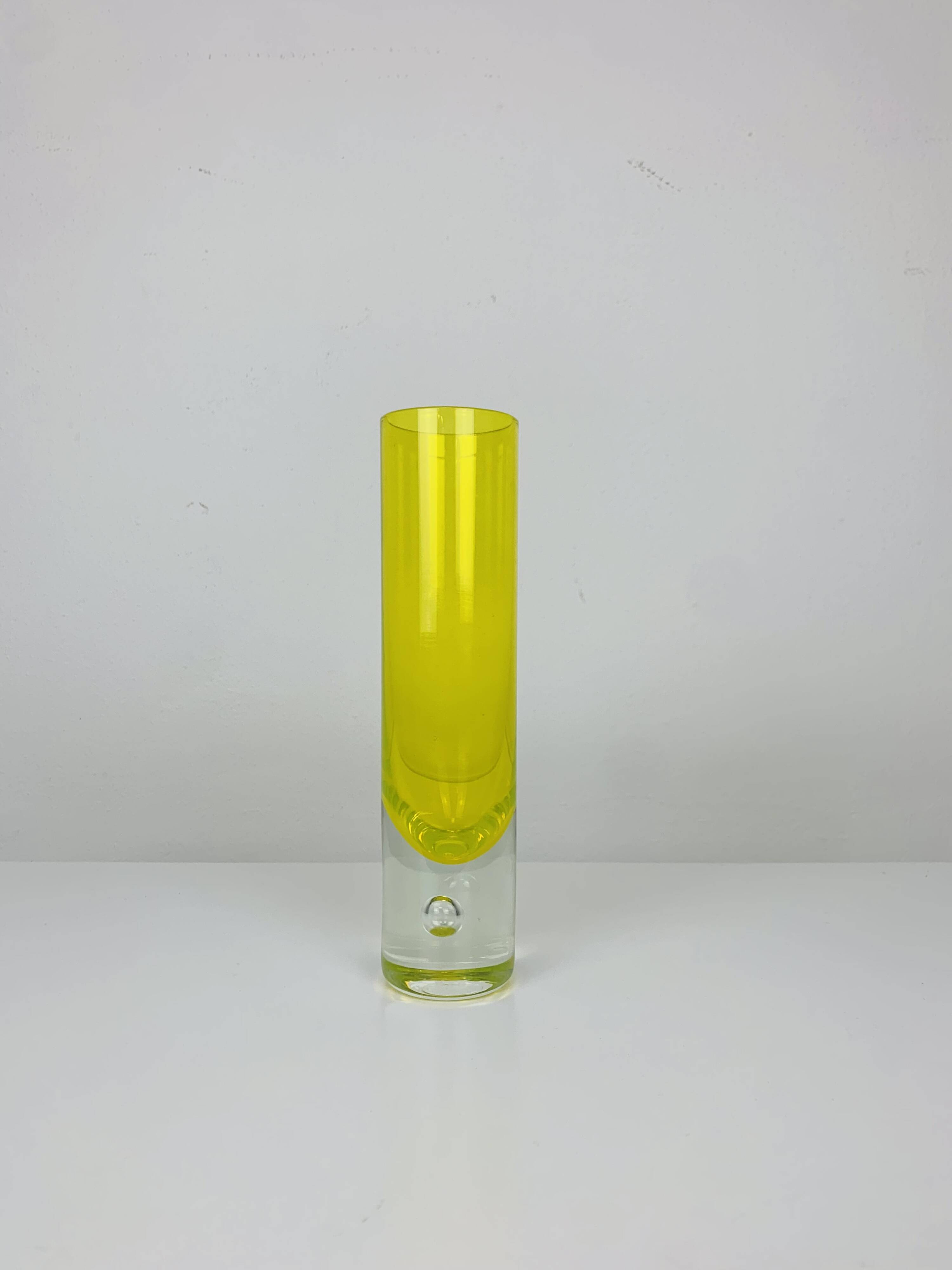 Vintage yellow glass roller vase