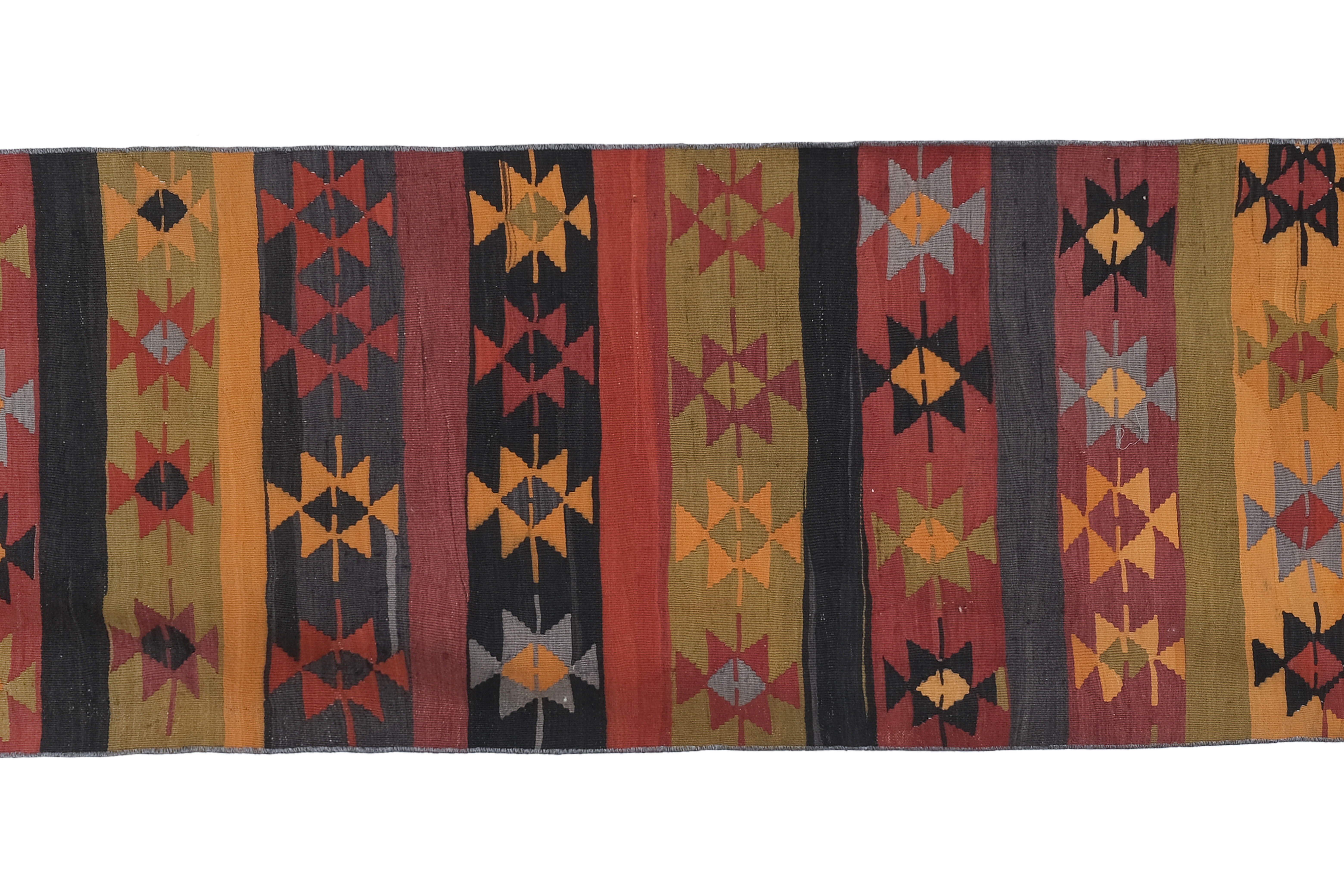 Vintage Organic Turkish Yellow and Red Kilim Rug Runner 3' x 9'5''