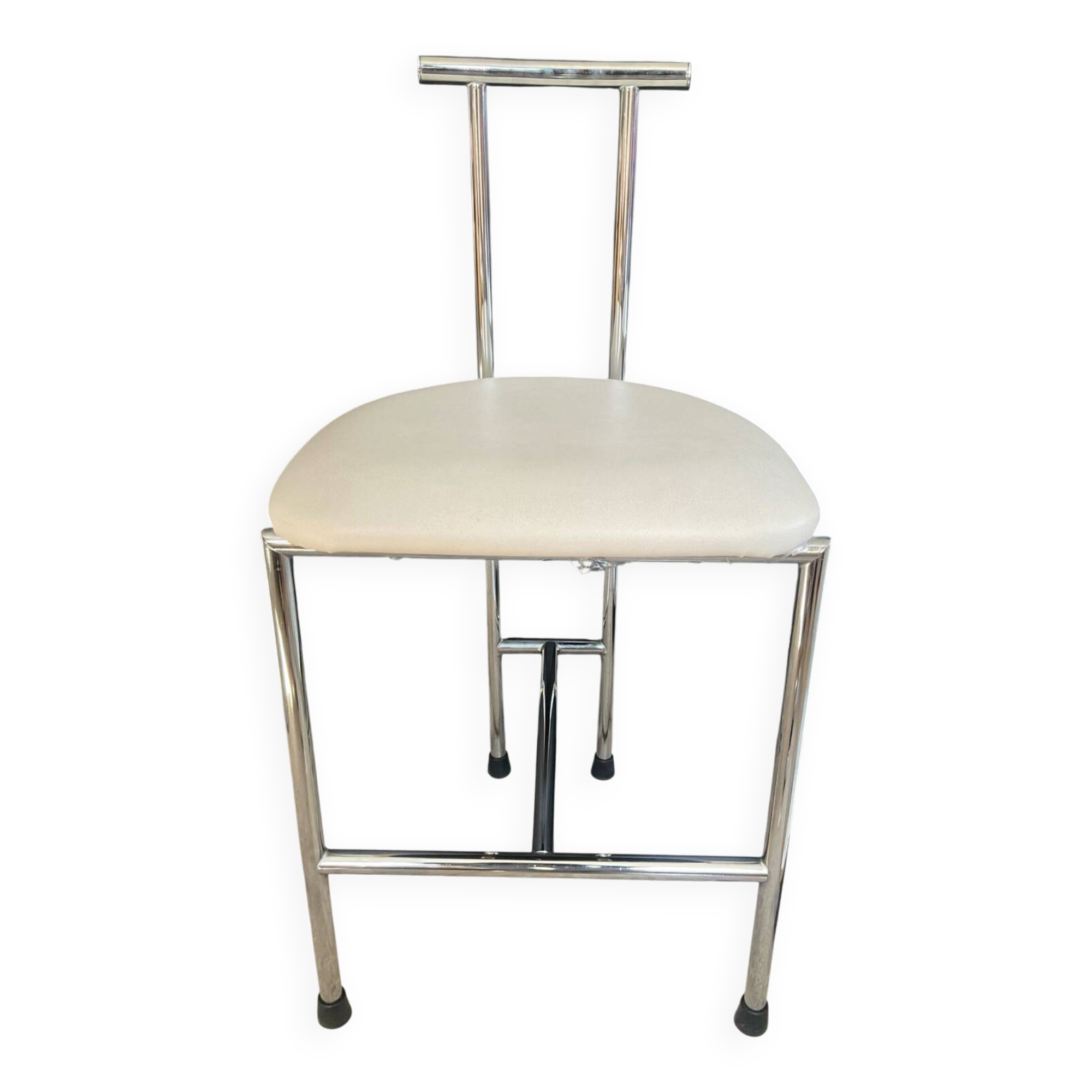 Vintage 70s chair in chrome metal and white faux leather.