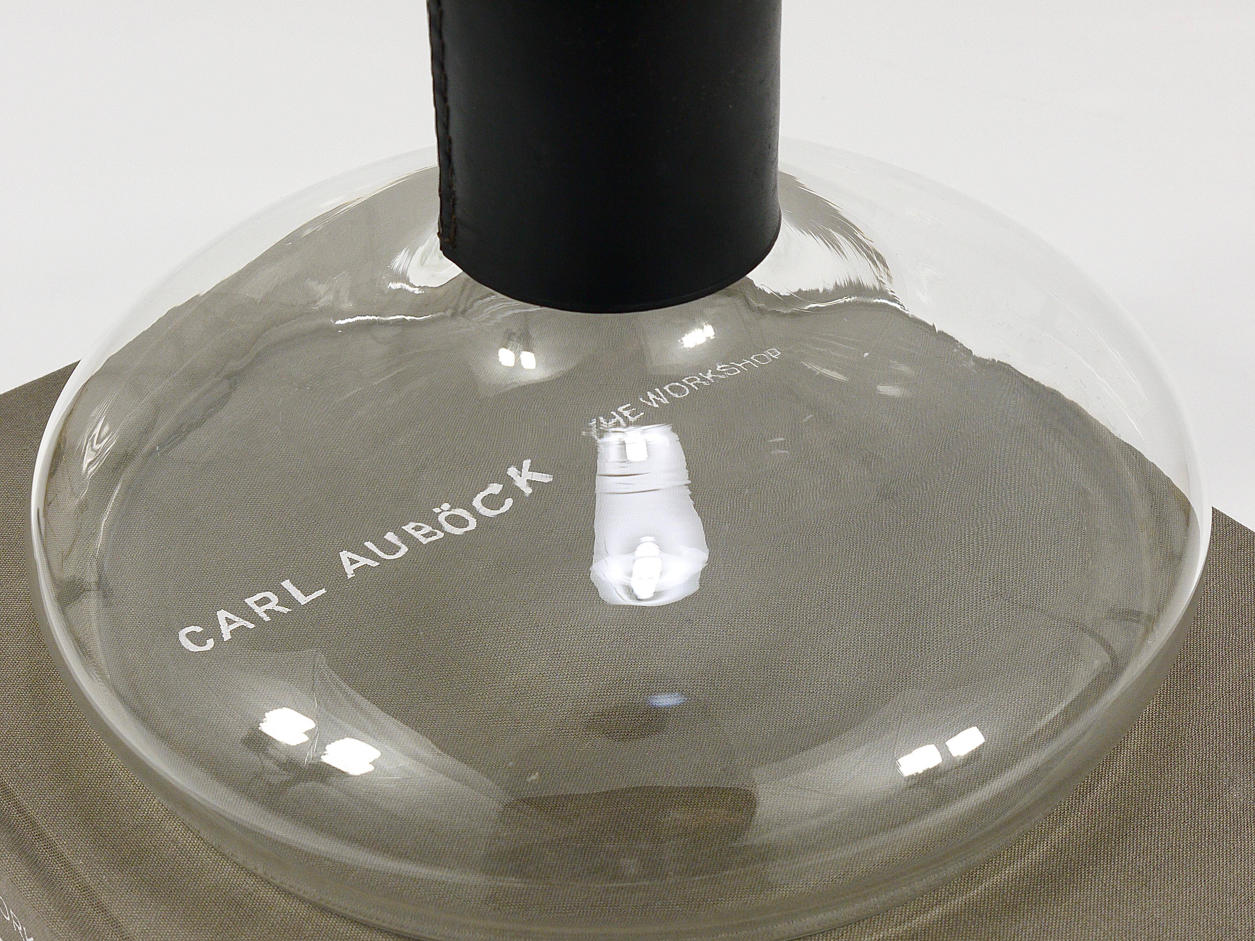 Vase Carafe Carl Aubock II with Black Leather Top, Midcentury, Austria, 1950s