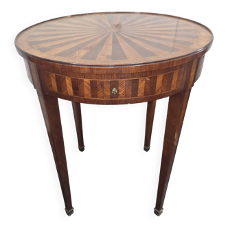 Bouillotte table in marquetry Signed Pagny Fils Paris early 20th century