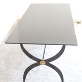 Table en fer forgé avec verre laqué noir, Italia années 1970