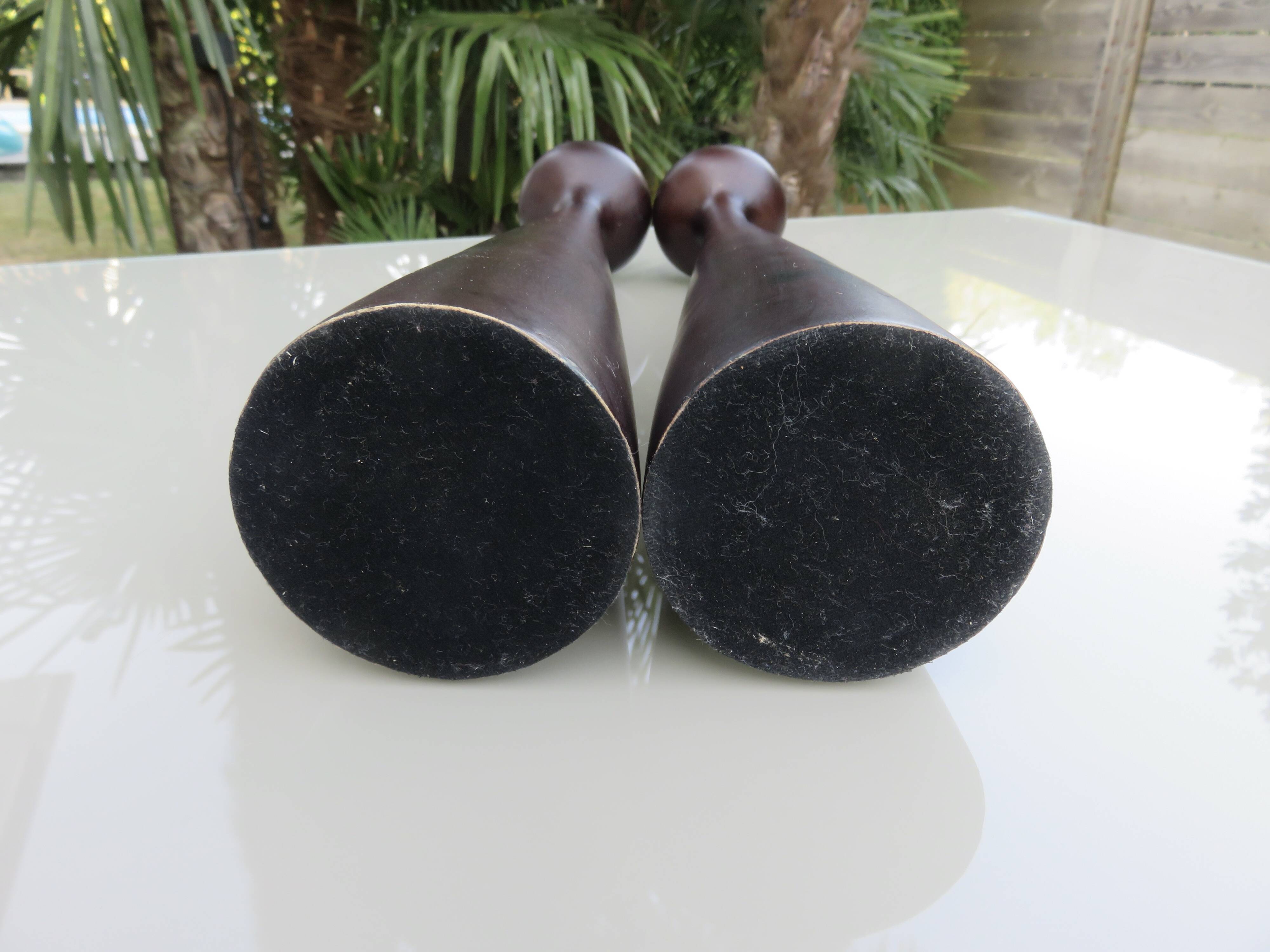 Pair of large Scandinavian teak candlesticks, vintage 1960.