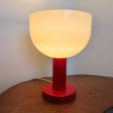 Red lacquered wood lamp and light diffuser in perspex 1980