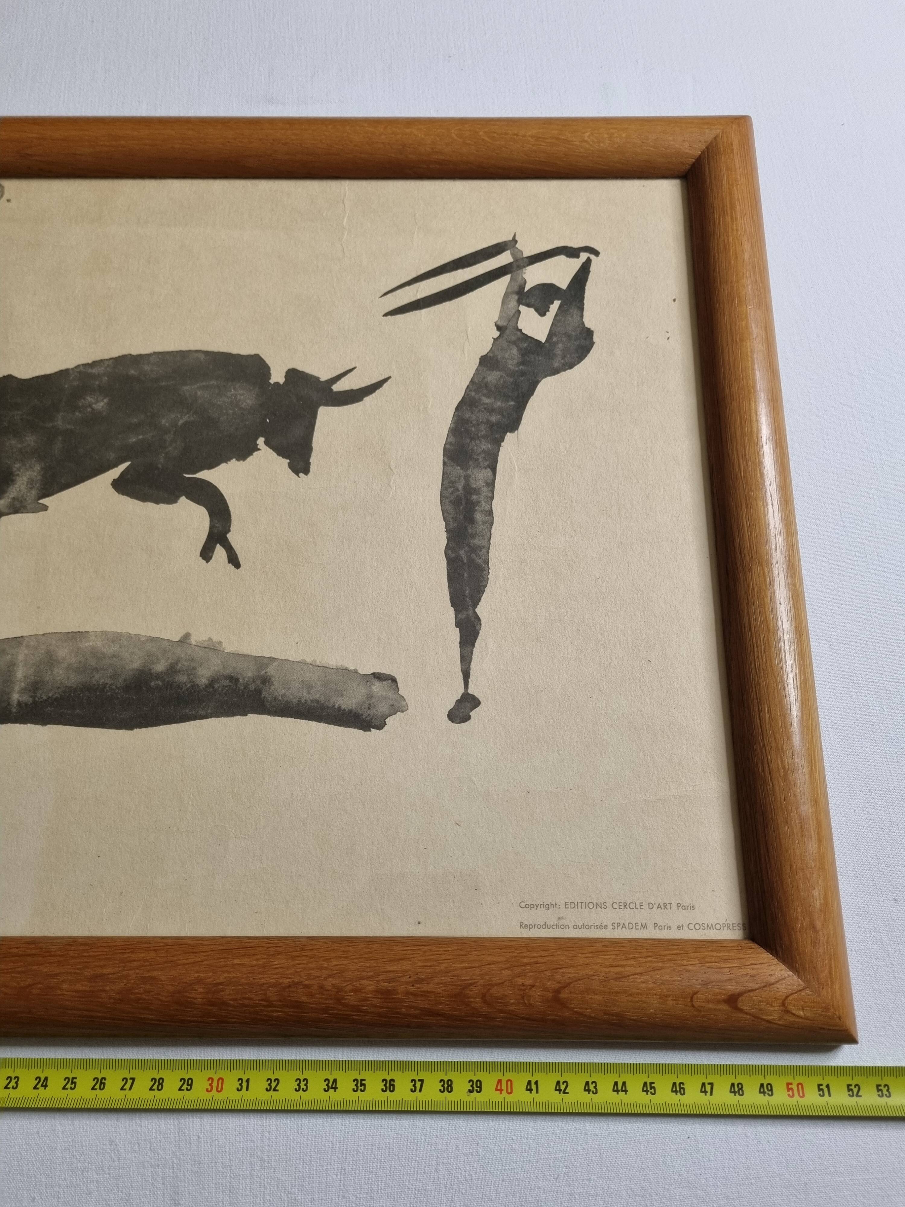 Reproduction vintage d'après Picasso, "Toros y Toreros" encadrée sous verre 52 cm