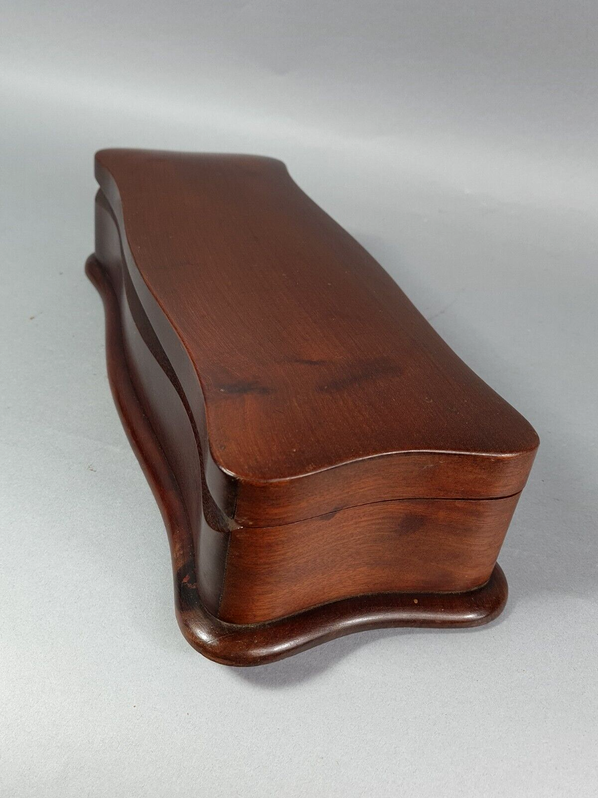 Old box sewing box shape chamturned wood interior fabrics SB