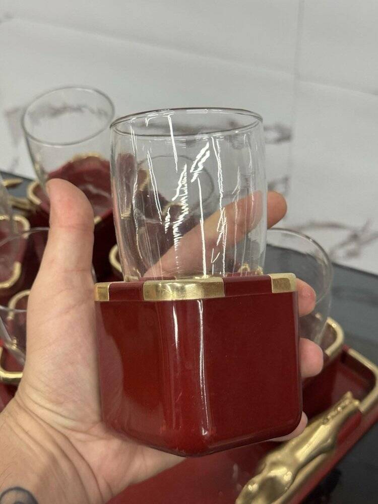 Hollywood Regency Glasses and Tray Set by Hans Turnwald, 1970s, Set of 7