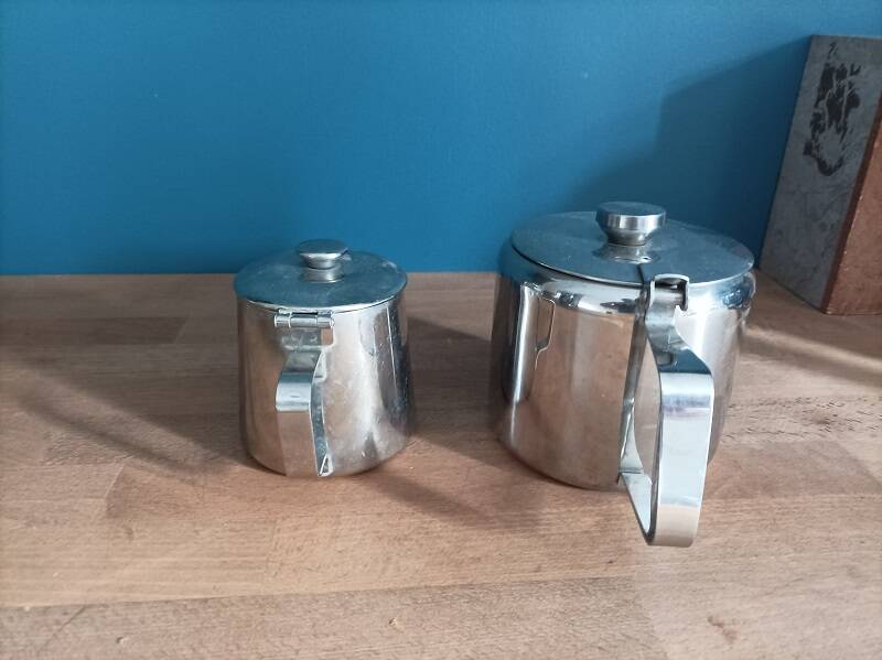 chrome stainless steel milk jug teapot