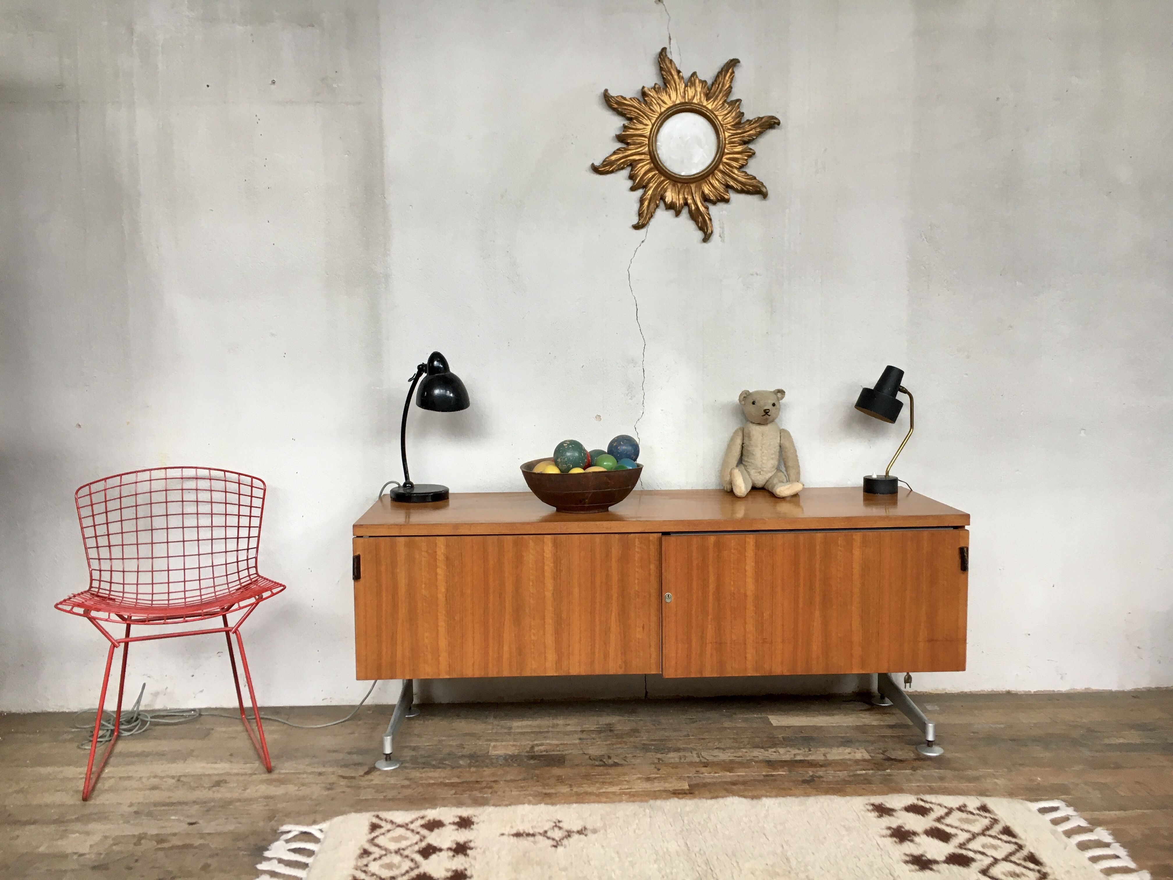 Sideboard in teak feet chrome sliding doors by Voko in 1960