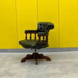 Chesterfield Revolving Captain's Chair with Green Leather Upholstery