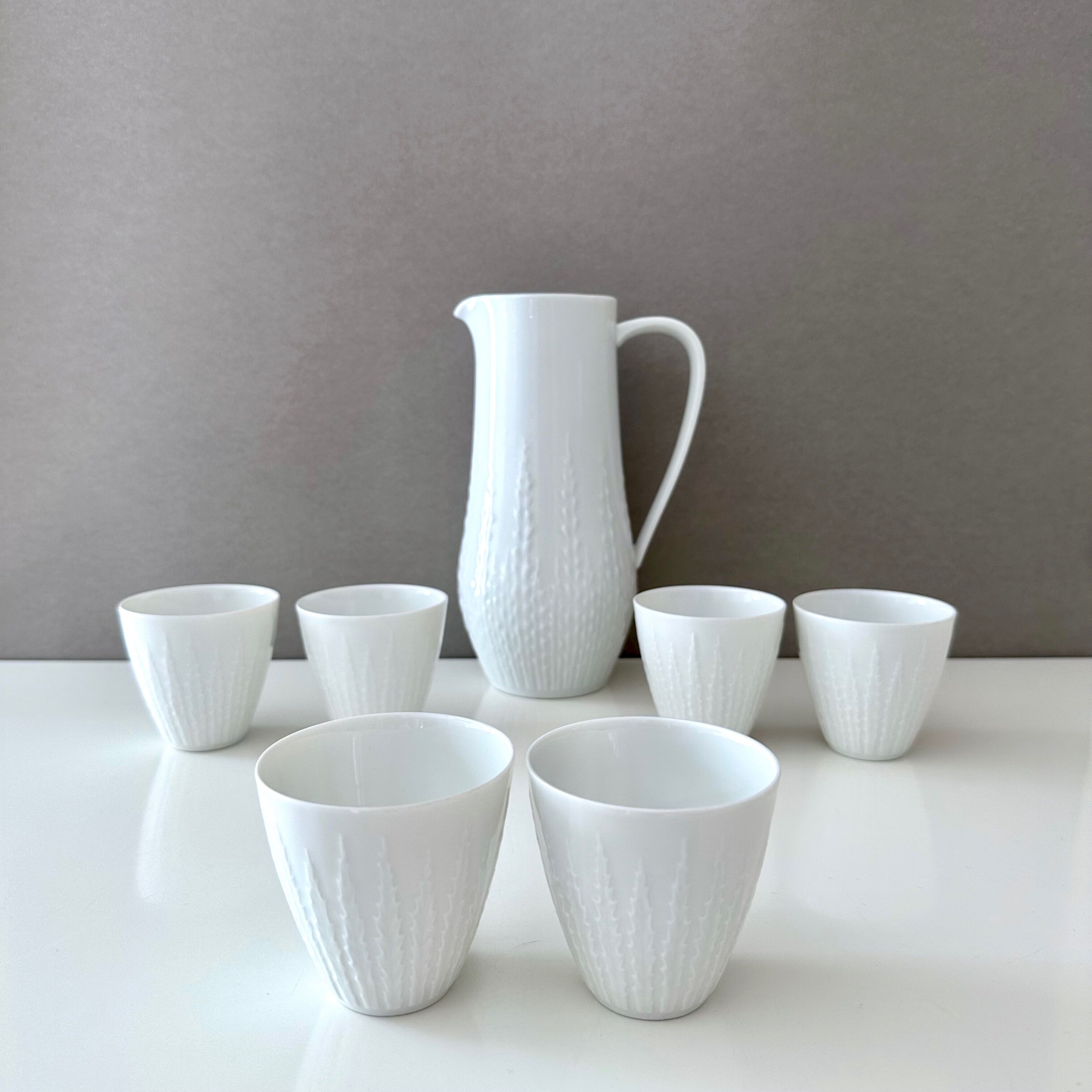 Hutschenreuther Carafe with tumblers, juice jug, white porcelain, Hutschenreuther Exzellenz