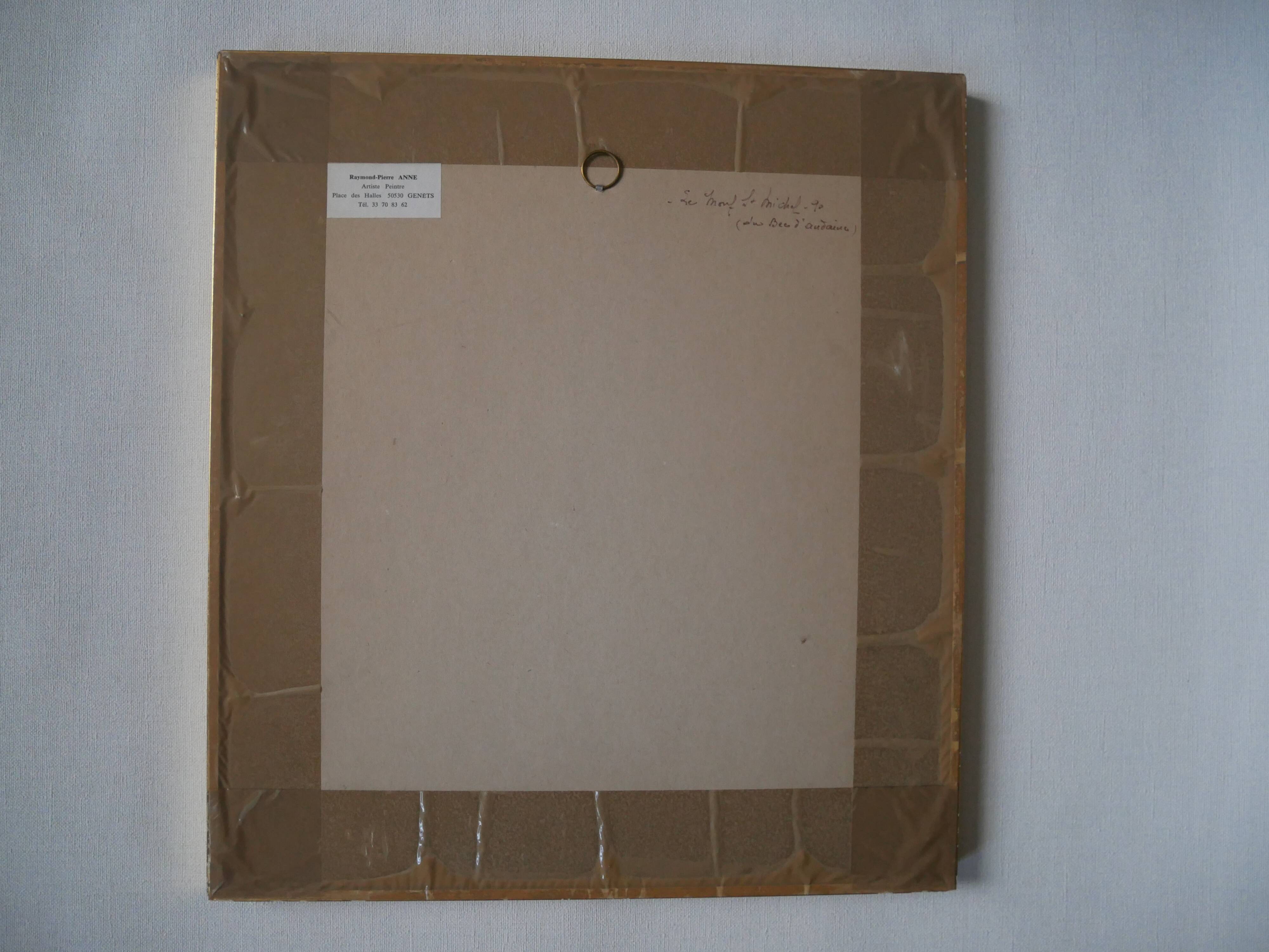 Painting by artist painter Le Mont Saint-Michel, golden frame, 90s, shade of gray