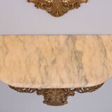 Classic gilded Brass console with oval mirror 1950s Italy