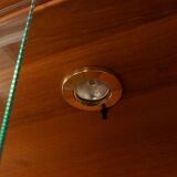 Exclusive display cabinet from the 1980s, solid teak, glass doors, drawers, lighting