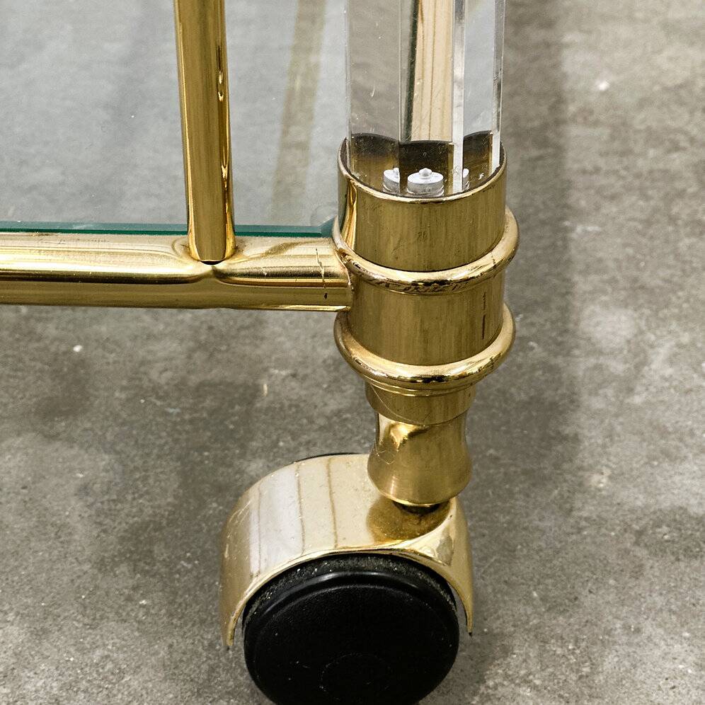 Hollywood Regency Lucite and Brass Bar Cart, 1980s
