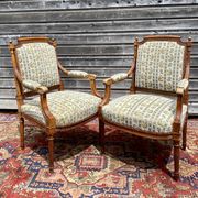 Pair of armchairs in natural wood louis xvi style xix century