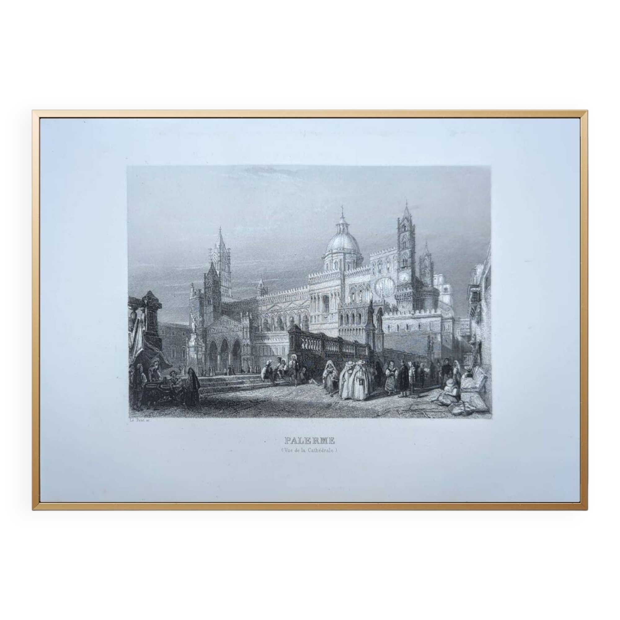Palermo Cathedral, Sicily, old engraving, printed in 1841.
