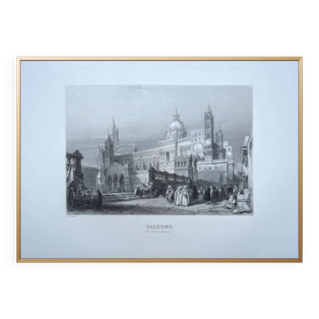 Palermo Cathedral, Sicily, old engraving, printed in 1841.